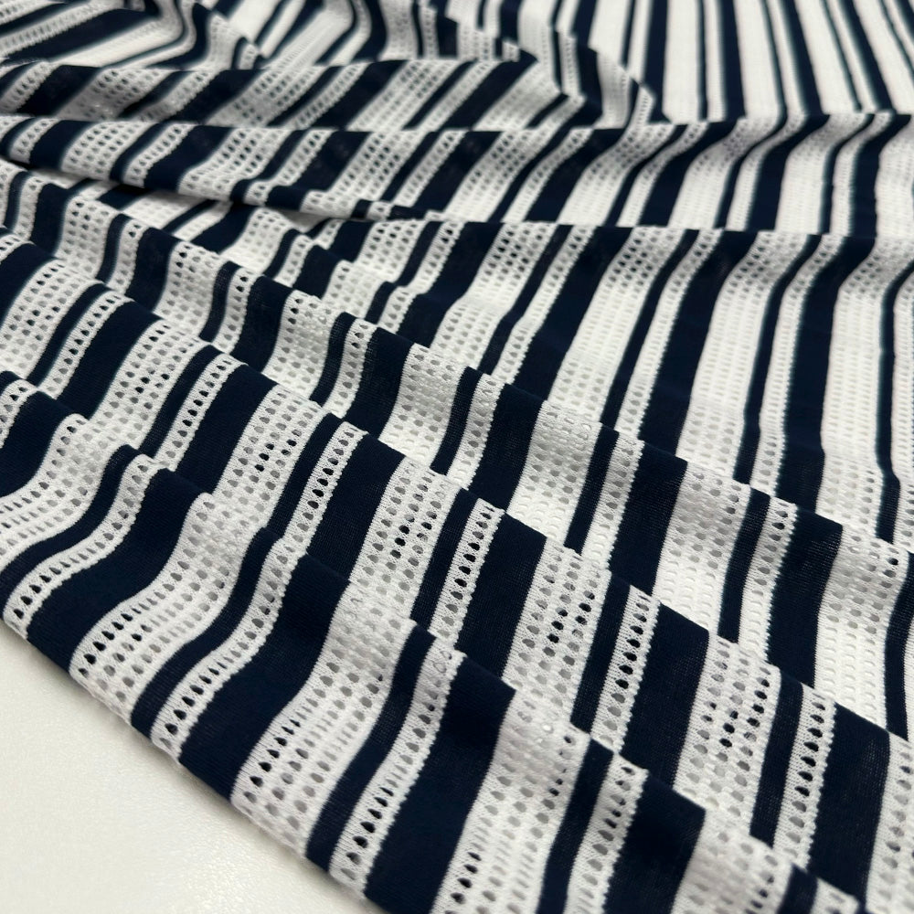 Tissu Maille Ajouré Jersey, Coton - Rayé, Brescia