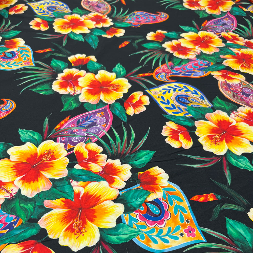 Tissu Satin Stretch, Coton - Floral Tropical, Althéa