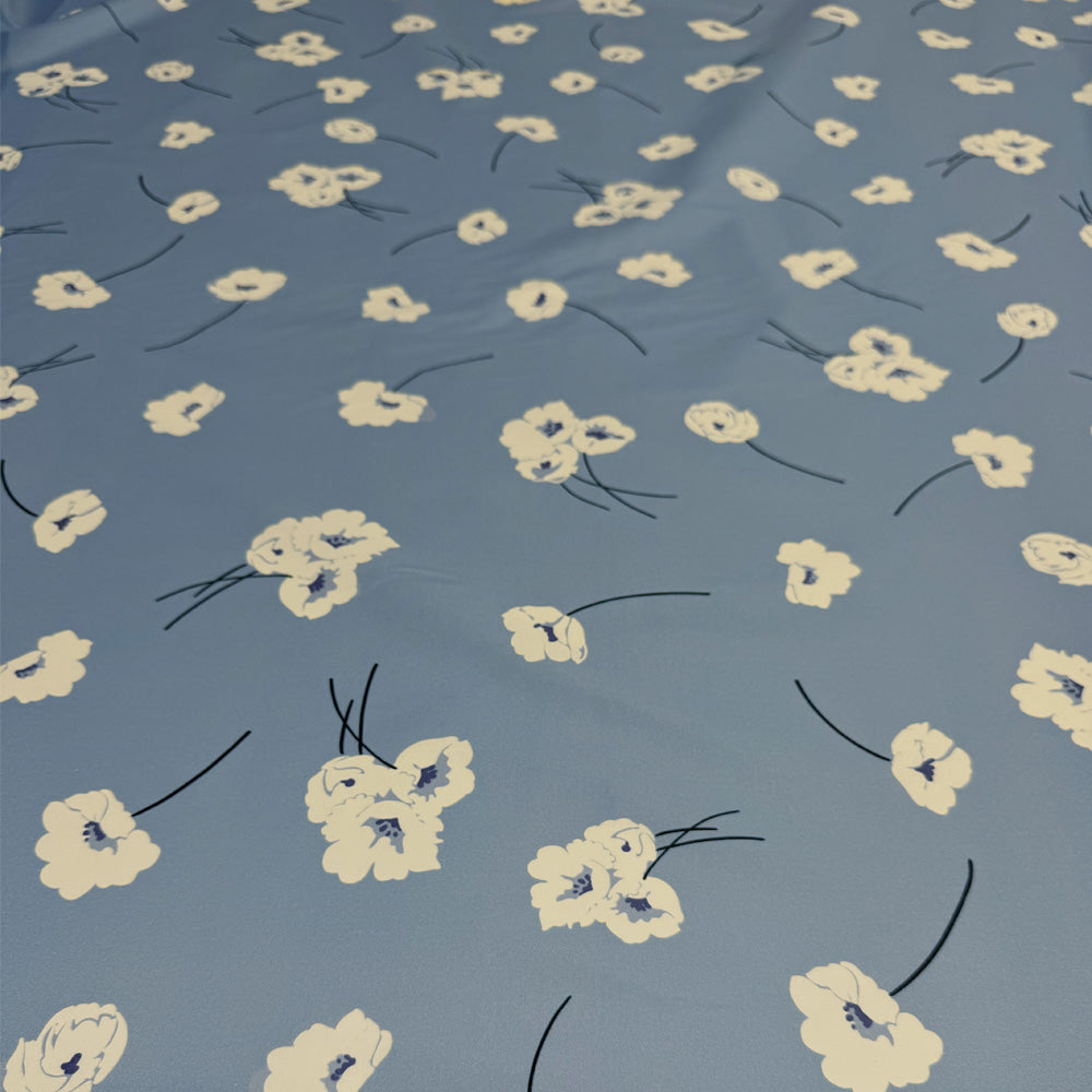 Tissu Satin Stretch, Coton - Floral, Fiordaliso