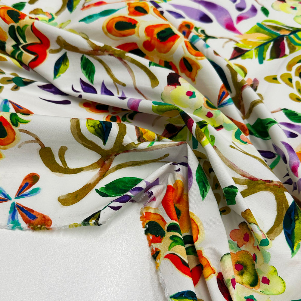 Tissu Stretch Satin Coton - Blanc - 97% Coton 3% élasthanne - 1m X 1,45m - Pour Vêtements Ou Créations