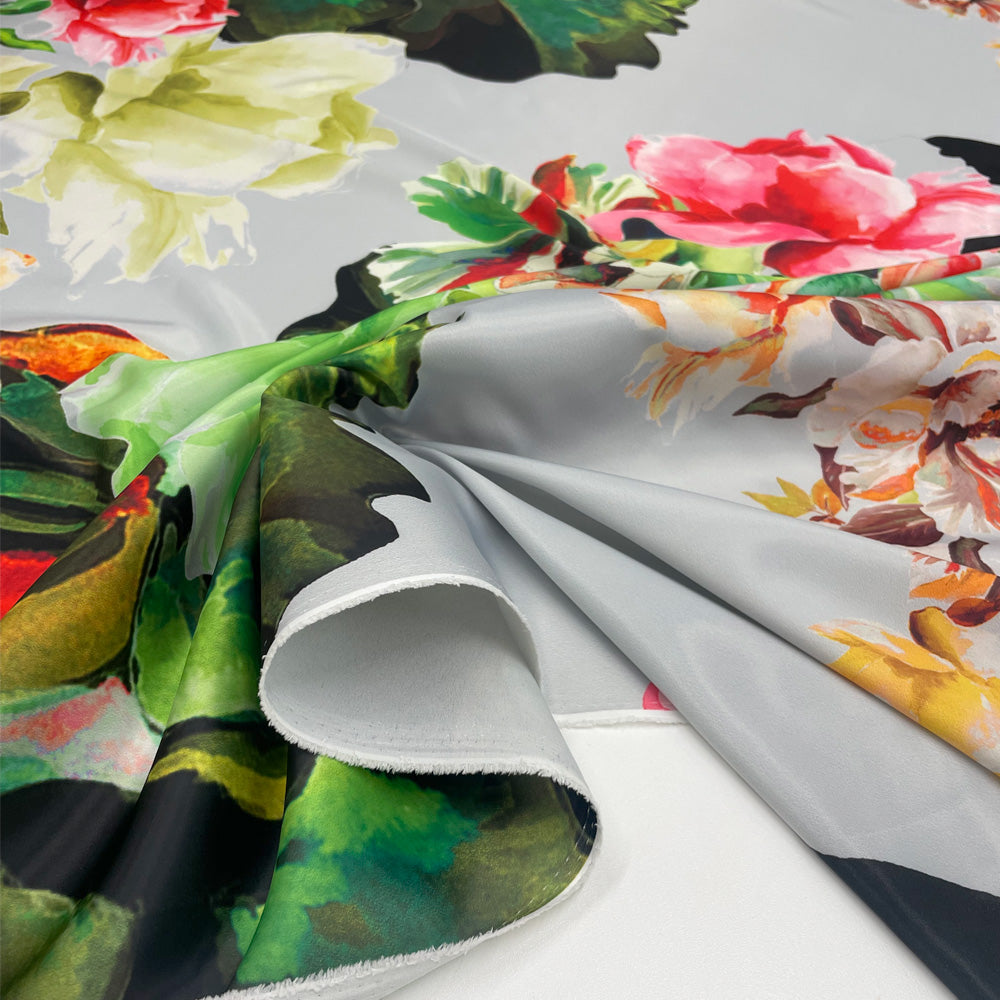 Tissu Satin razmir, polyester - Floral, Viviana