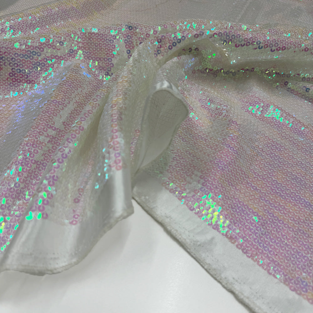 Tissu Satin Brodé, Paillettes - Holographique, Bilancia