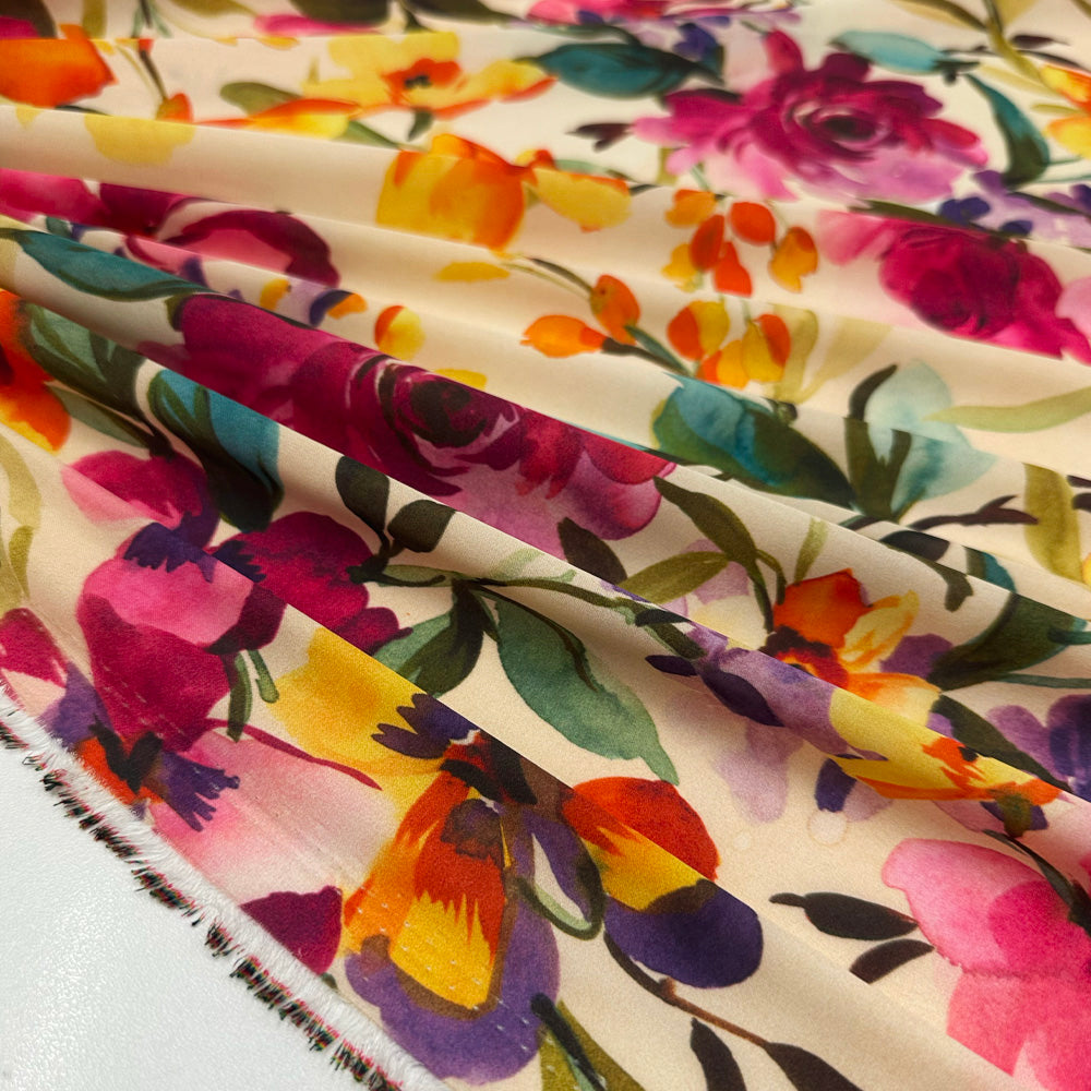 Tissu Satin, Polyester - Floral, Lillonia
