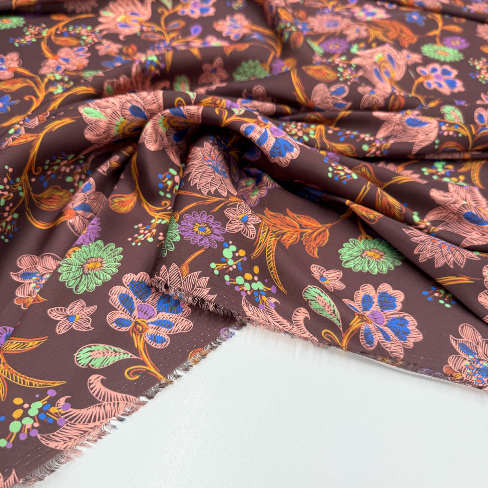 Tissu Satin, Polyester - Floral, Anemone