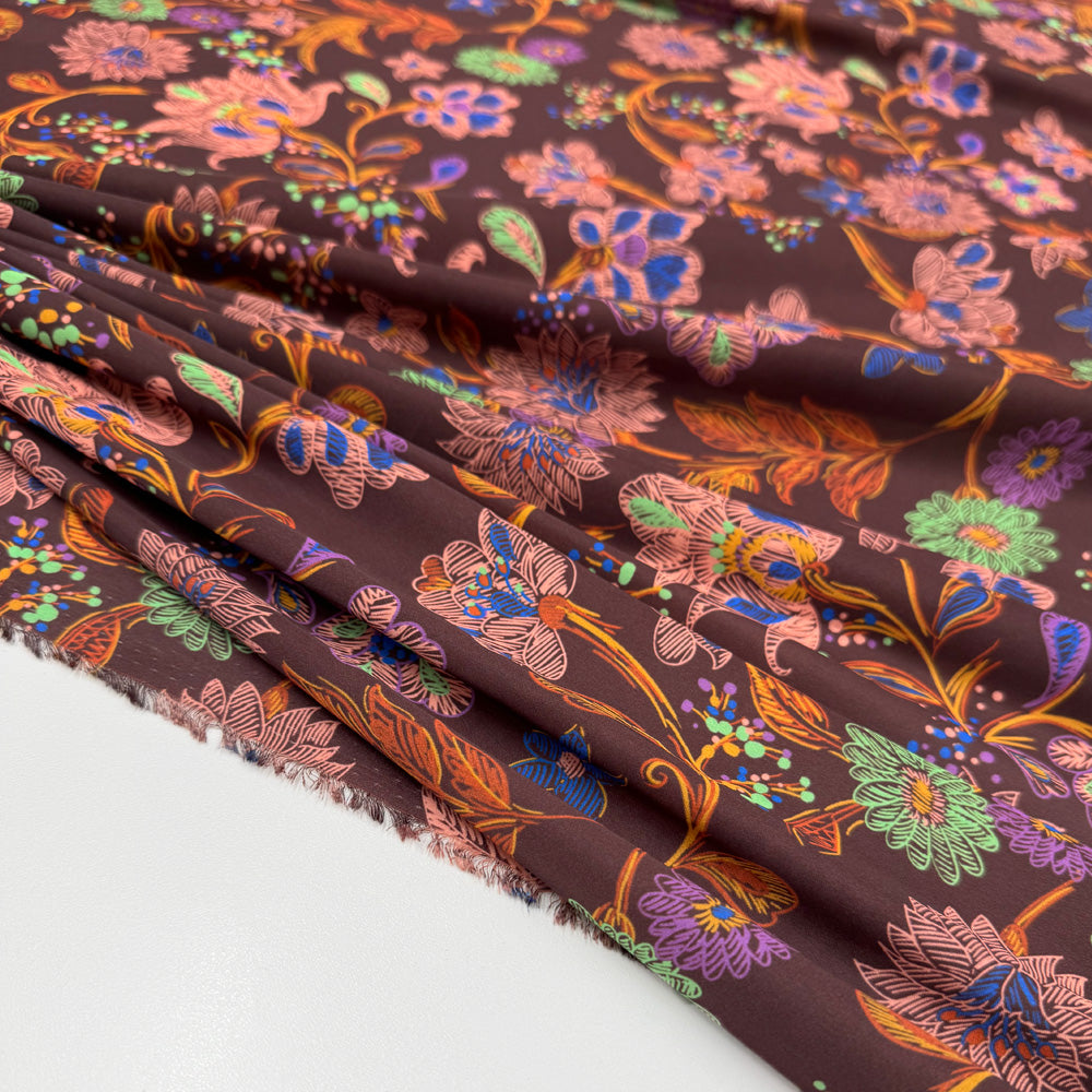 Tissu Satin, Polyester - Floral, Anemone