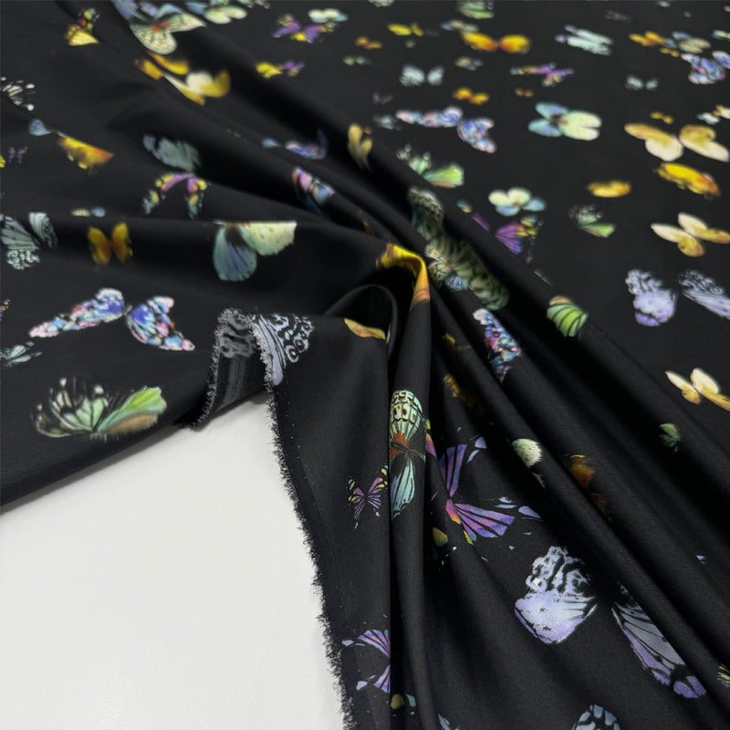 Tissu Satin Stretch, Soie - Papillons, Chrysalis