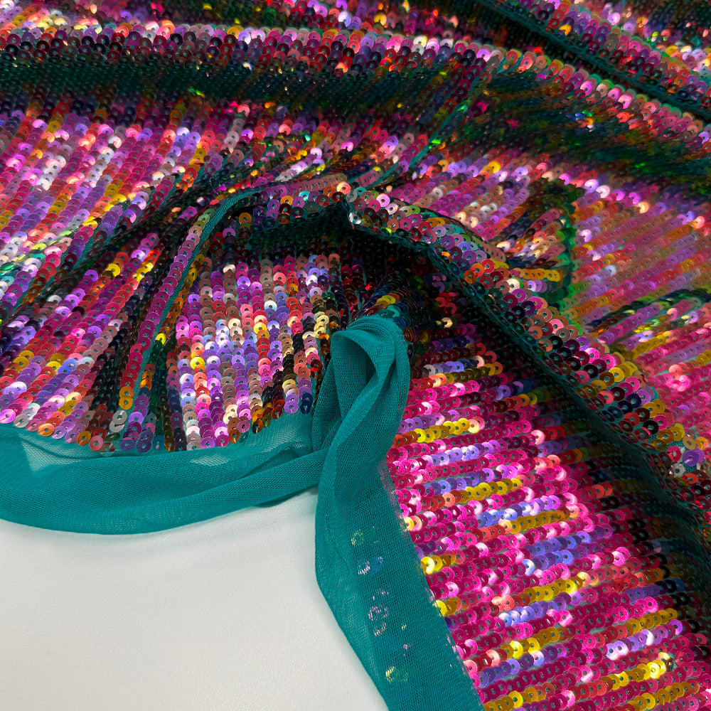 Tissu Tulle Brodé, Paillettes - Multicolore, Arcolla