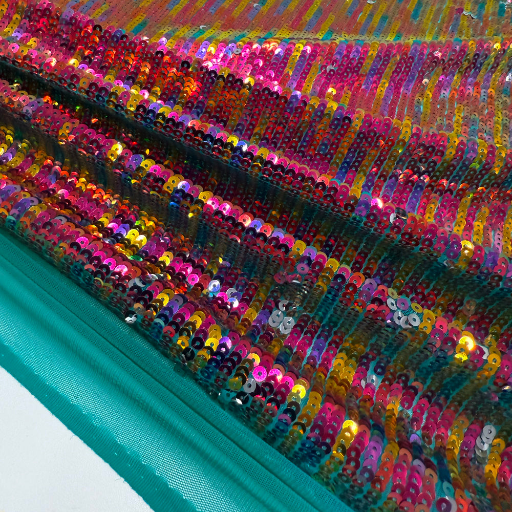 Tissu Tulle Brodé, Paillettes - Multicolore, Arcolla