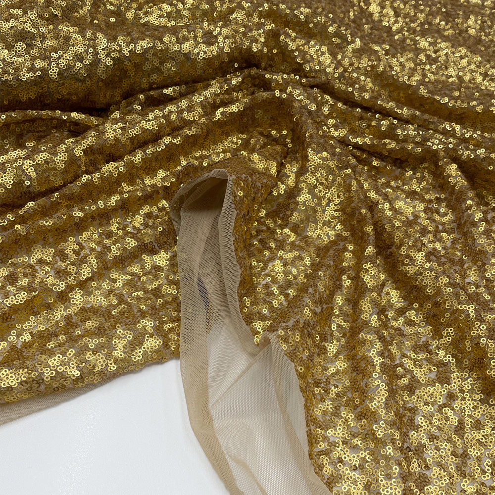 Tissu Tulle Brodé, Paillettes - Doré, Maria