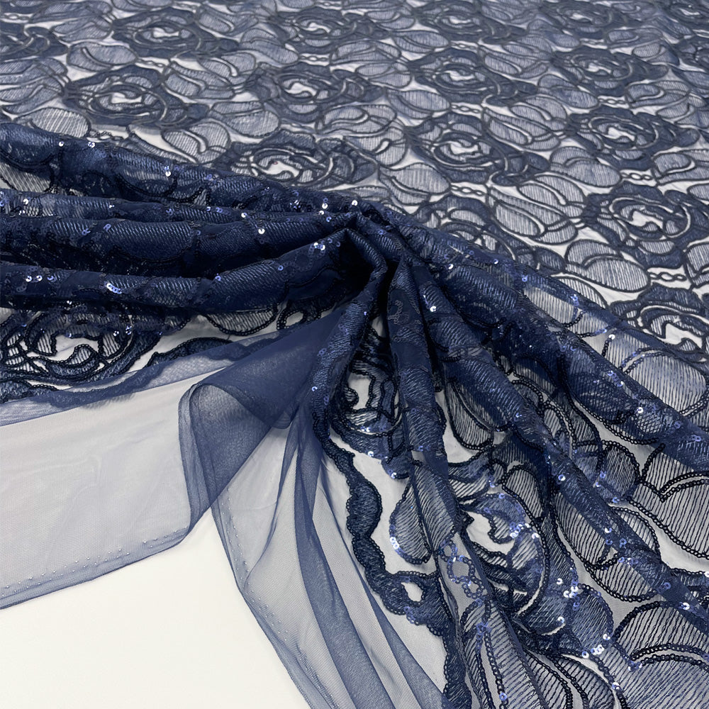 Tissu Tulle Brodé, Paillettes - Floral, Isabella