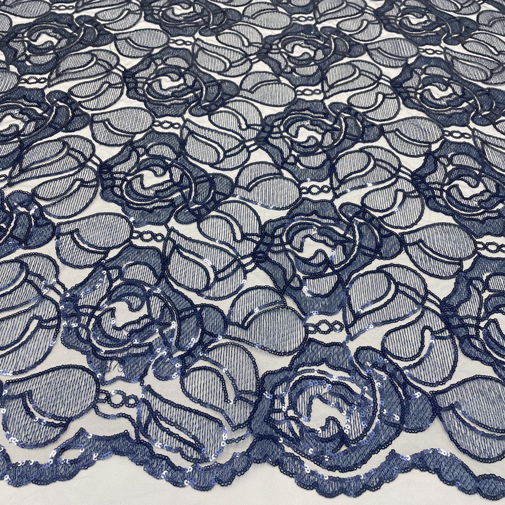 Tissu Tulle Brodé, Paillettes - Floral, Isabella