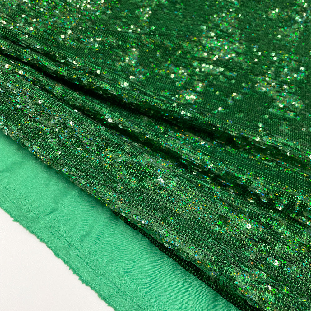 Tissu Satin Brodé, Paillettes - Vert, Etta
