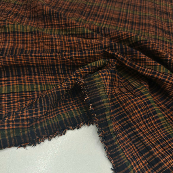 Tissu Smocké, Coton - Carreaux Orange, Ricamo