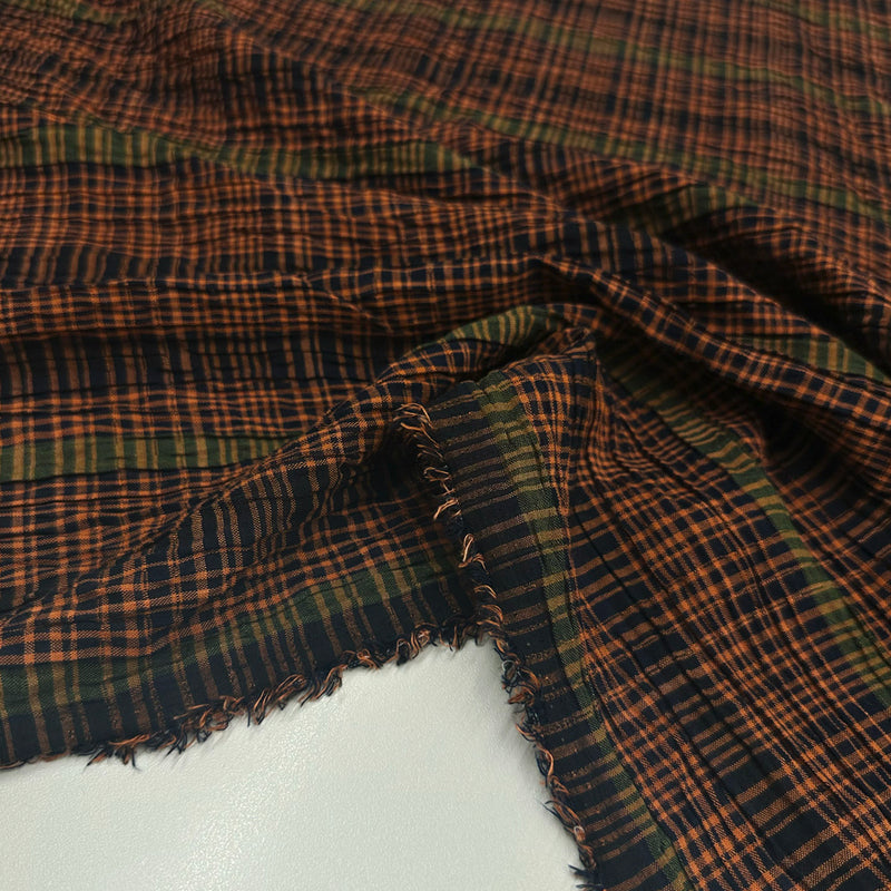 Tissu Smocké, Coton - Carreaux Orange, Ricamo