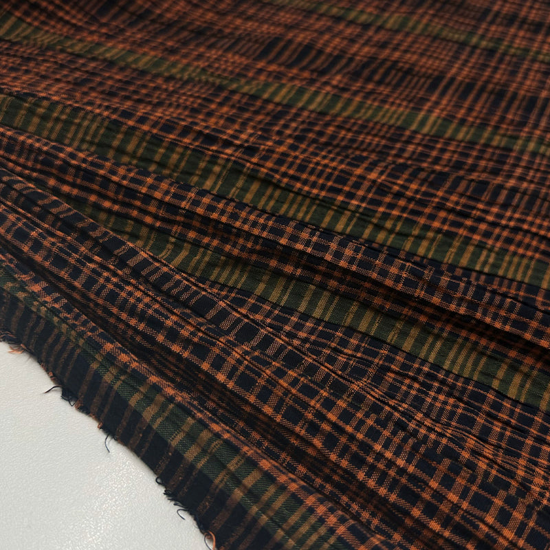 Tissu Smocké, Coton - Carreaux Orange, Ricamo