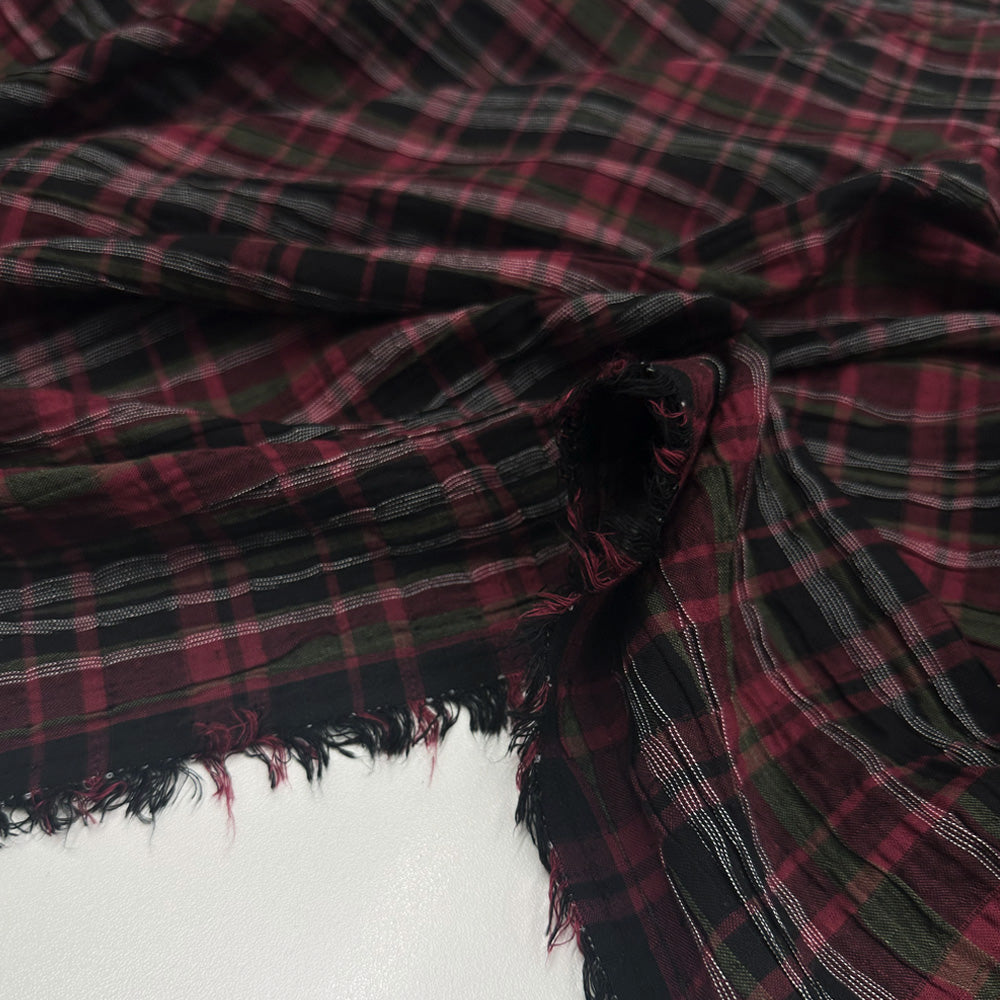 Tissu Smocké, Coton - Carreaux Rouge, Ricamo