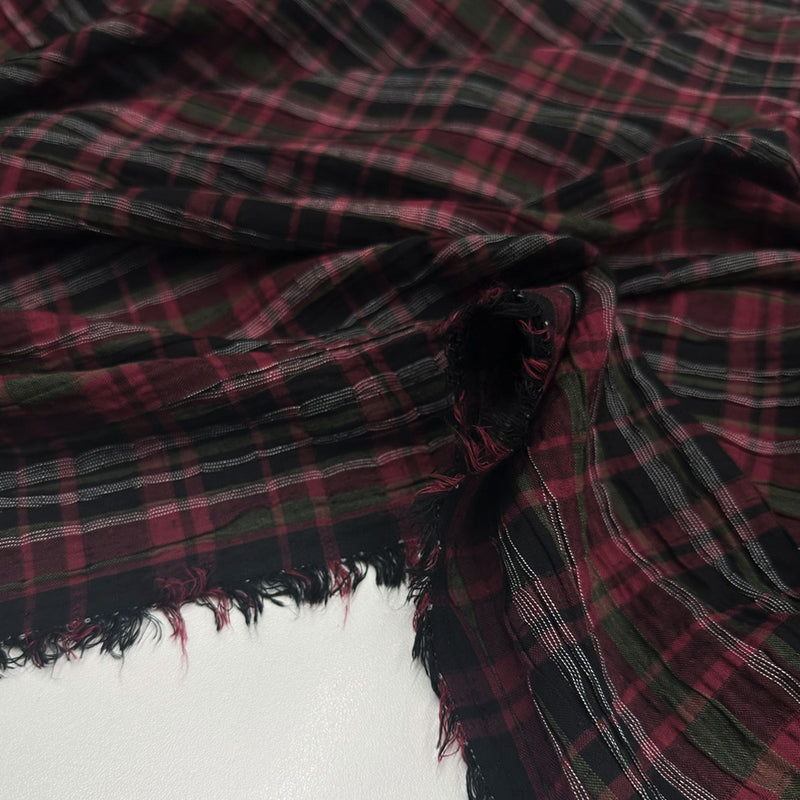 Tissu Smocké, Coton - Carreaux Rouge, Ricamo