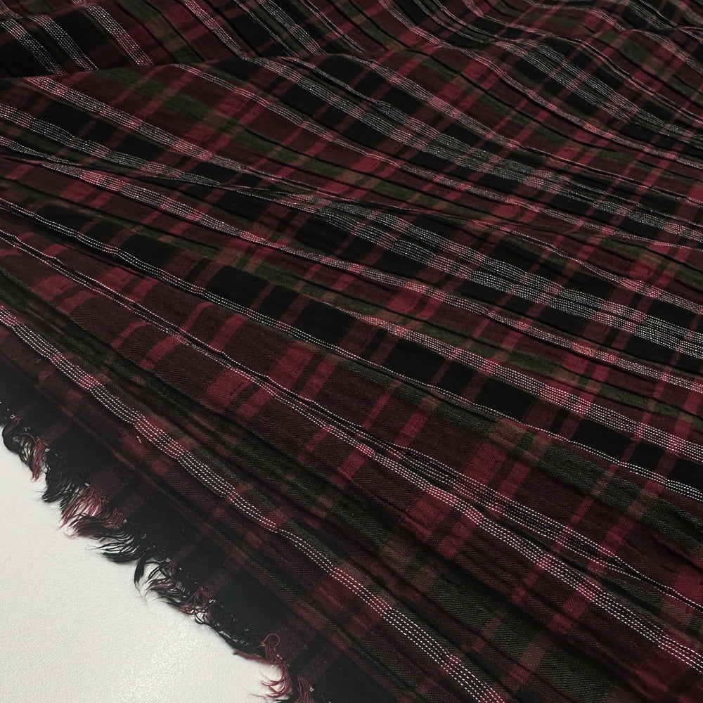 Tissu Smocké, Coton - Carreaux Rouge, Ricamo