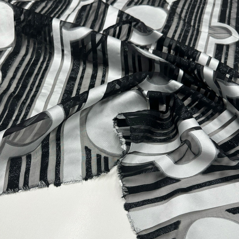 Tissu lancé-découpé, Soie - Géométrique Argent Noir Métallisé, Spacer