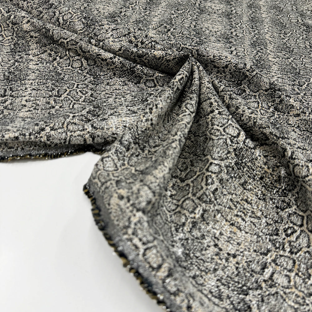 Tissu Jacquard Stretch Serpent - Gris Et Beige - 120 Cm De Large - Vendu Au Mètre