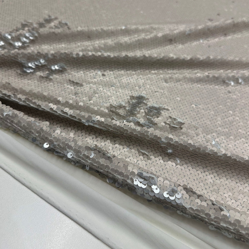 Tissu Lycra Brodé, Stretch Paillettes - Overlap Platine, Brillio