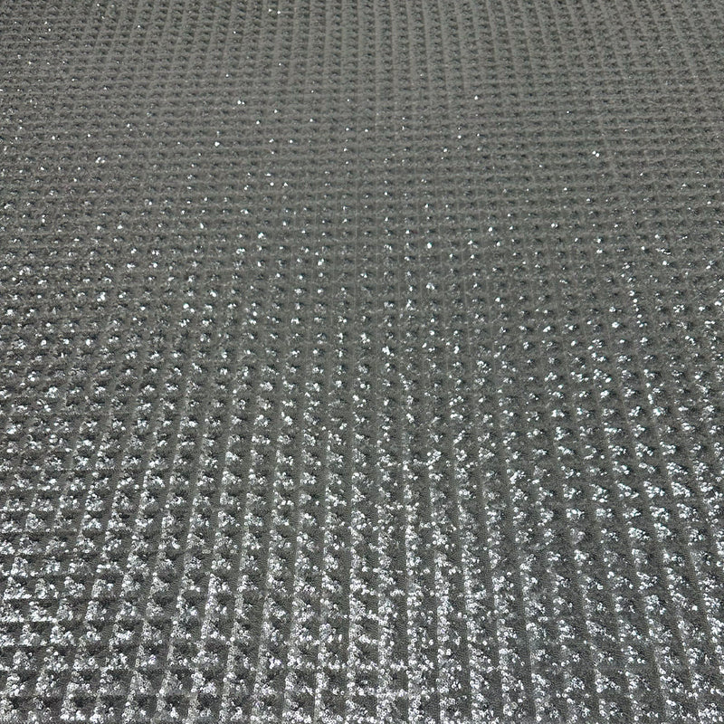 Tissu Tulle Brodé, Paillettes - Géométrique Argent, Stellare