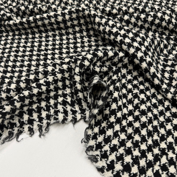Tissu Tweed Manteau, Laine - Pied de coq Noir Blanc, Lanoro
