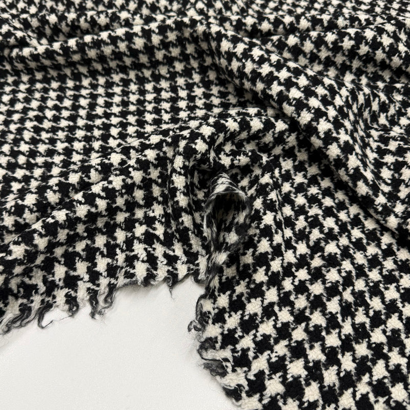 Tissu Tweed Manteau, Laine - Pied de coq Noir Blanc, Lanoro