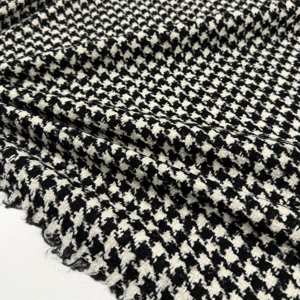 Tissu Tweed Manteau, Laine - Pied de coq Noir Blanc, Lanoro