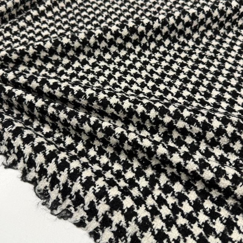 Tissu Tweed Manteau, Laine - Pied de coq Noir Blanc, Lanoro
