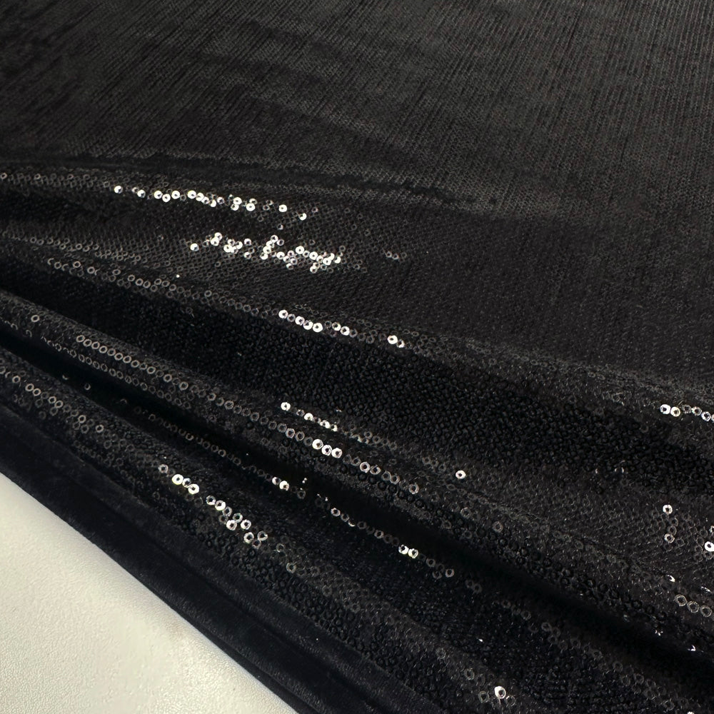 Tissu Velours Brodé, Paillettes - Noir, Miralux