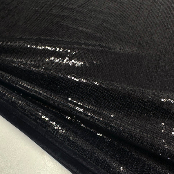 Tissu Velours Brodé, Paillettes - Noir, Miralux