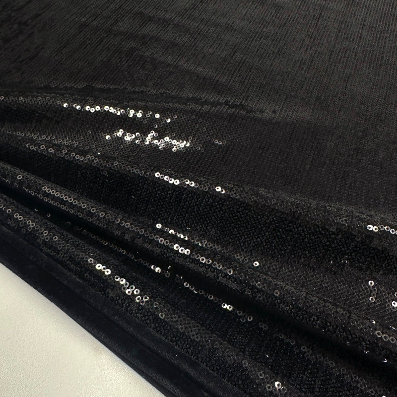 Tissu Velours Brodé, Paillettes - Noir, Miralux