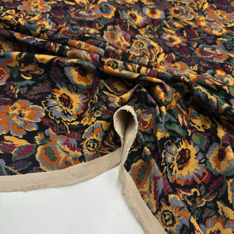 Imperfetto - Tissu Velours Milleraies Côtelé Stretch, Coton - Floral, Bergame