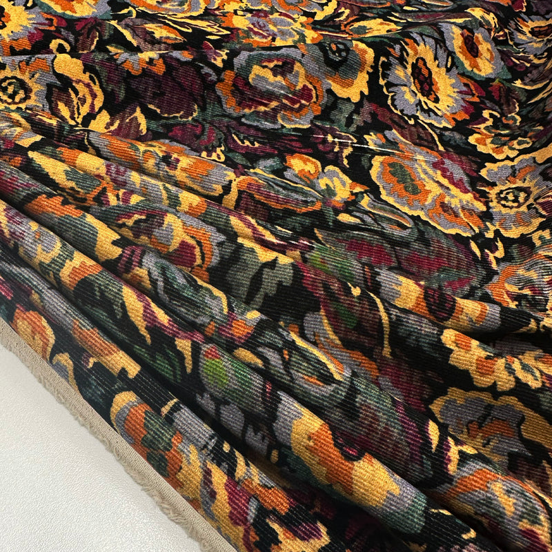 Imperfetto - Tissu Velours Milleraies Côtelé Stretch, Coton - Floral, Bergame