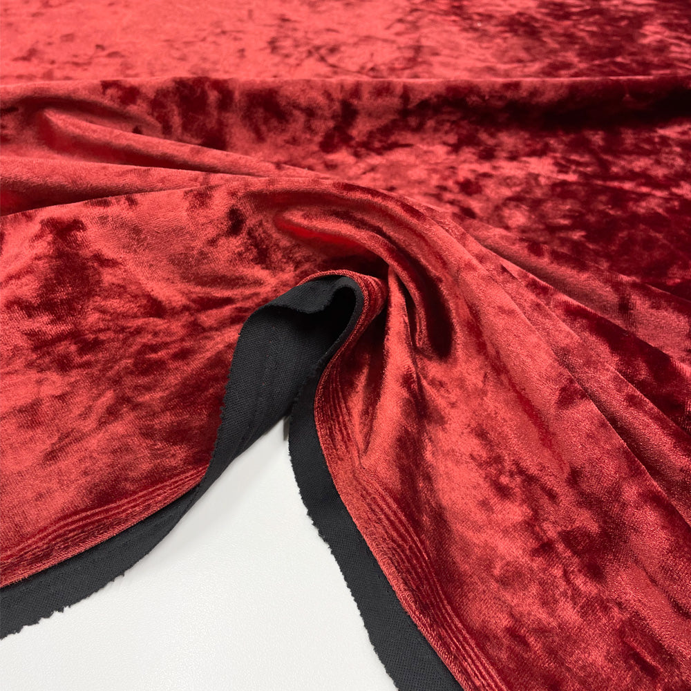 Tissu Velours Frappé Stretch - Rouge, Fuoco