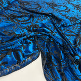 Tissu Velours Dévoré Stretch - Abstrait Bleu, Vola
