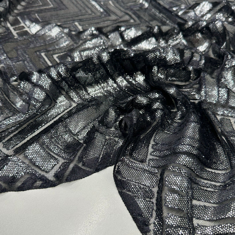 Tissu Tulle lancé-découpé - Géométrique Argent, Notturna