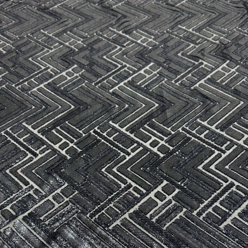 Tissu Tulle lancé-découpé - Géométrique Argent, Notturna