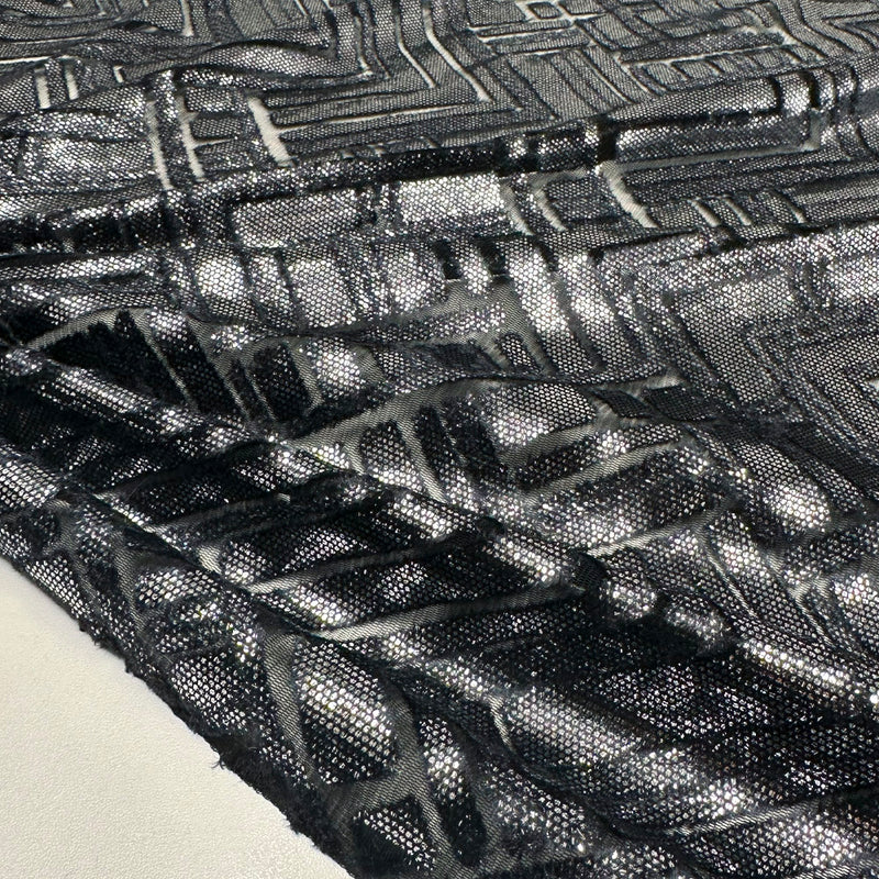 Tissu Tulle lancé-découpé - Géométrique Argent, Notturna