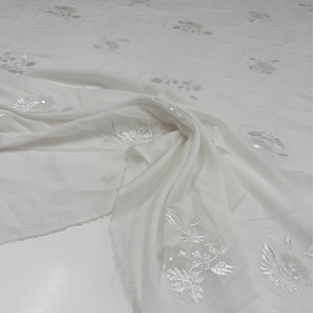 Tissu brodé, Paillettes Coton - Floral, Lumia