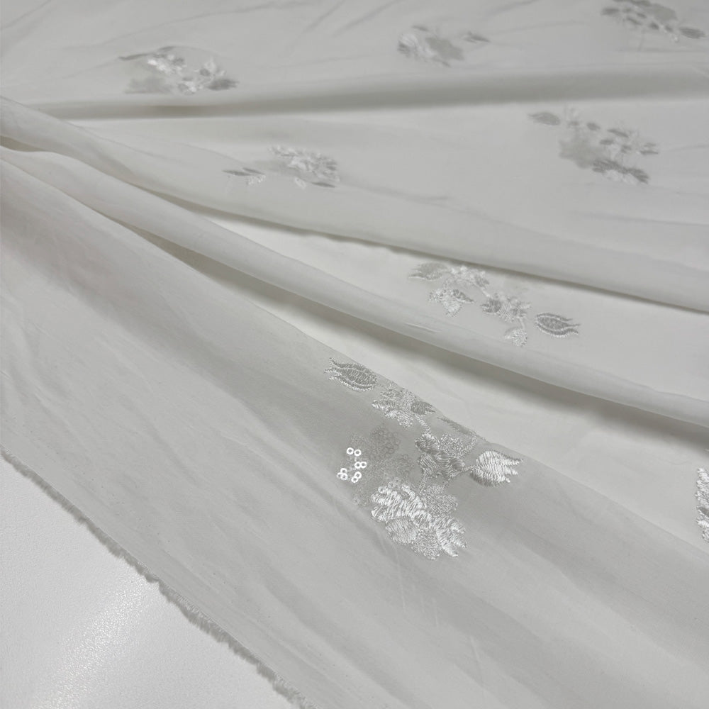 Tissu brodé, Paillettes Coton - Floral, Lumia