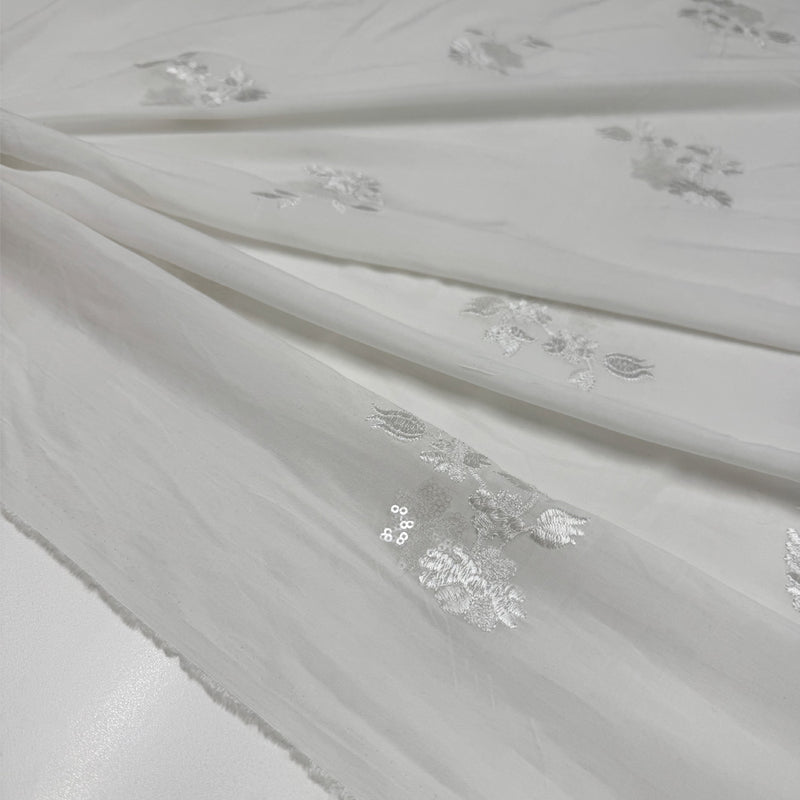 Tissu brodé, Paillettes Coton - Floral, Lumia