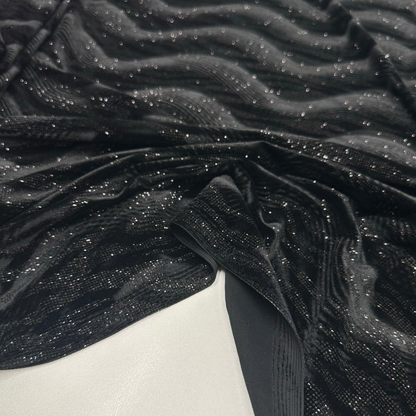 Tissu Velours Stretch - Métalissé Noir, Notteza