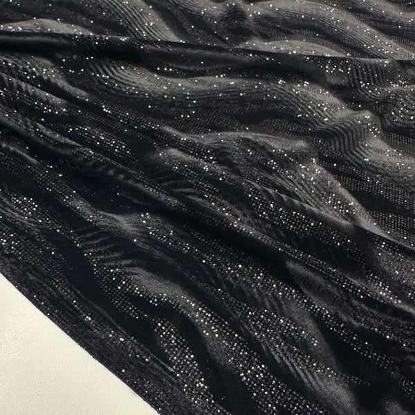 Tissu Velours Stretch - Métalissé Noir, Notteza
