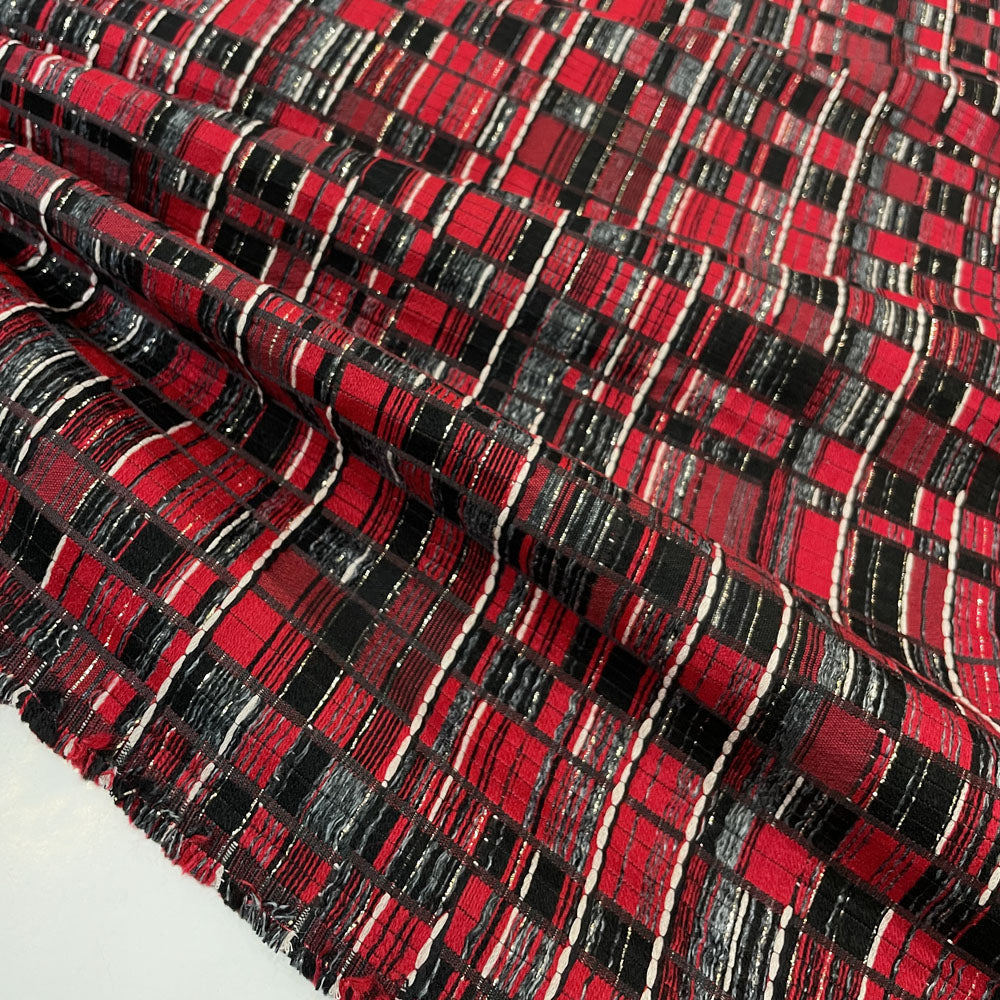 Tissu Jacquard, Coton - Tissé rouge, Riccione