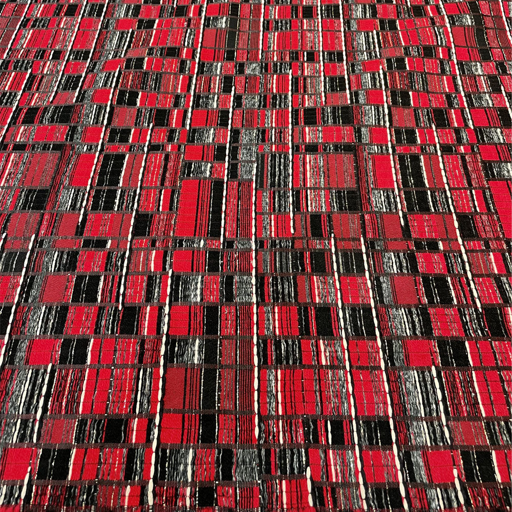 Tissu Jacquard, Coton - Tissé rouge, Riccione
