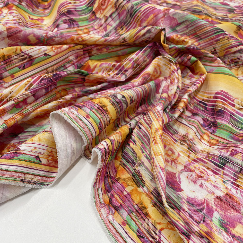 Tissu Denim Léger Stretch, coton - Floral Rayé, Danilo