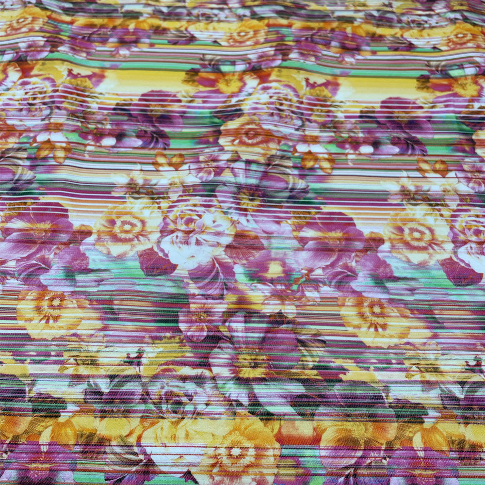 Tissu Denim Léger Stretch, coton - Floral Rayé, Danilo