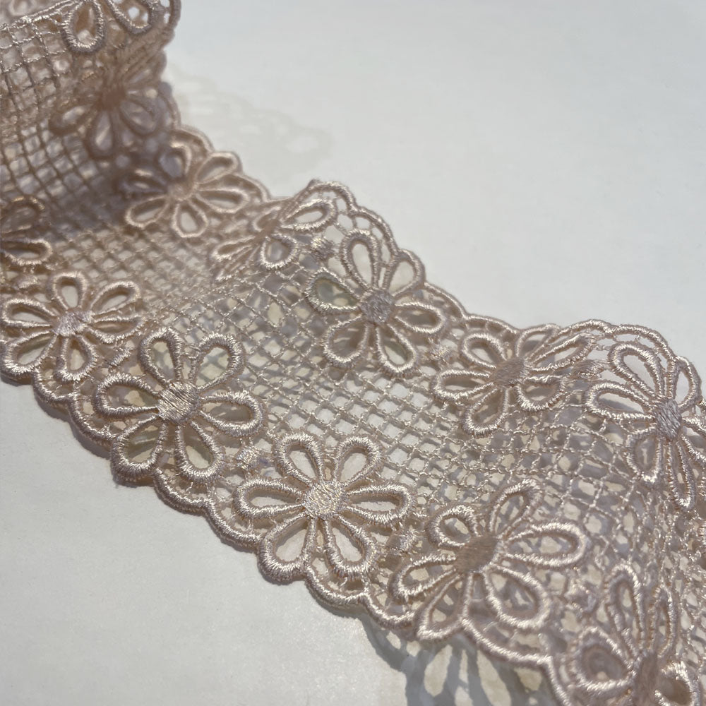Galon Guipure, Viscose - Rose poudré, Marguerite